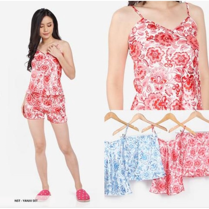 RAINBOW - BAJU TIDUR DEWASA HP IMPORT SEXY SATIN MOTIF YANSI SET / LYNARI SET