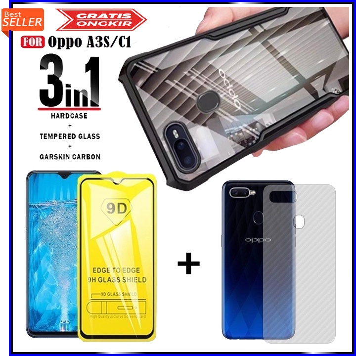 Paket 3 in 1 Case Oppo A3s Casing Xundd Premium Hard Case + Anti Gores Full Layar + Garskin