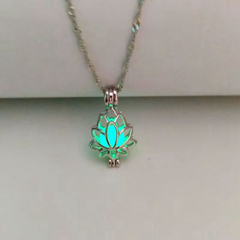 Night Ancient Glowing Lotus Pendent Glow In The Dark Necklace Choker for Women Men Jewelry