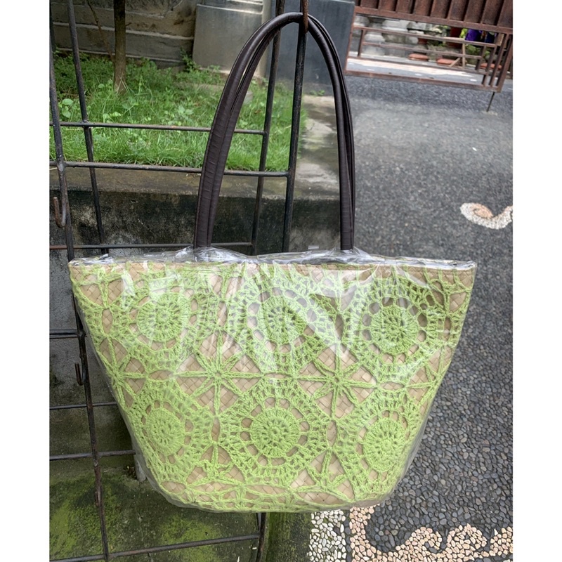 TAS BALI PANDAN KOMBI RAJUT/ TAS BALI / TAS ANYAMAN