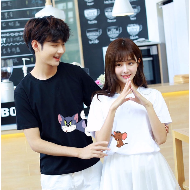 Baju kapelan kaos sama pacar terbaru lucu baju kembar motif kartun lucu tshirt Distro PEEKING T0m en