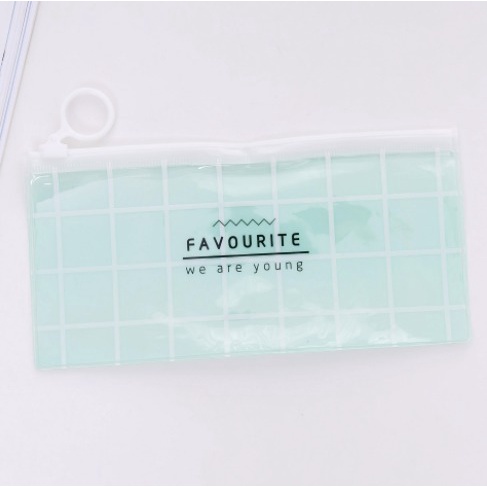 COD - S656 Tempat Pensil Zipper Transparan / Zipper Bag / Pouch Zipper / Tempat Kosmetik Zip-Hijau