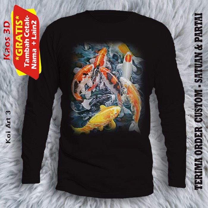 Kaos 3D Ikan Koi 9Ekor lengan panjang ukuran dewasa S M L XL XXL model unisex / Koi Art 3