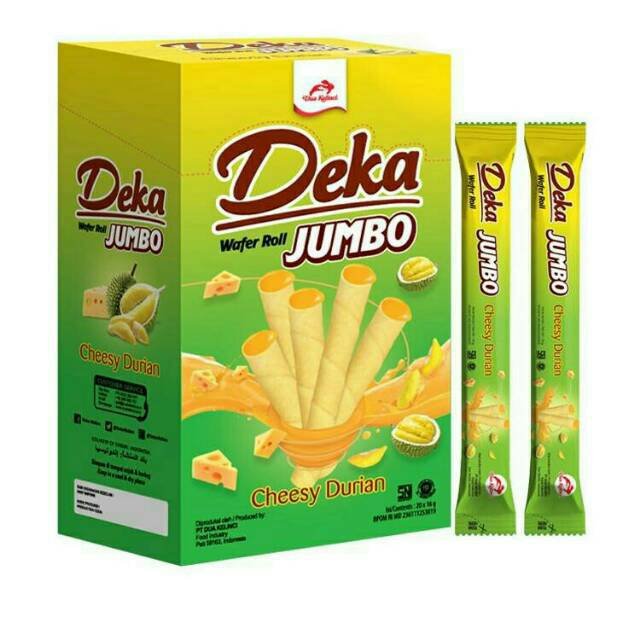 

Deka Jumbo Cheesy Durian / White Coffe / Choco Banana Dua Kelinci 20 pcs x 16 gram per Box