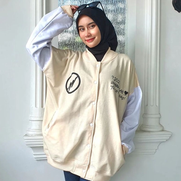 Atasan Outher Jackettt Yellow Cream Oversize Motif Model W Korean Style