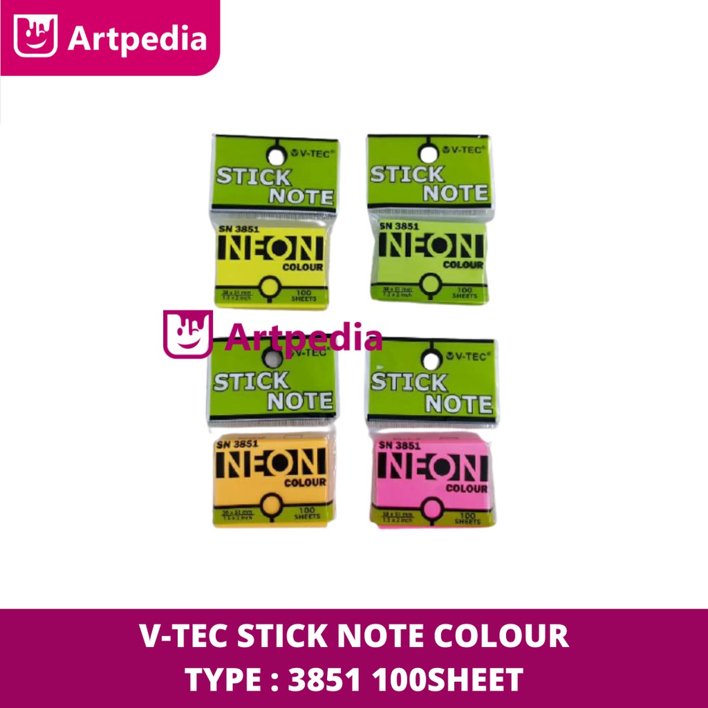 Stick Note V-TEC SN-3851 (38X51mm) / sticky Note satu warna dan 4warna-1