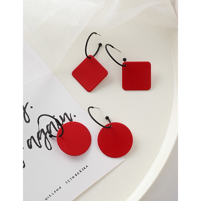 LRC Anting Tusuk Fashion Round Red Geometric Shape Earrings D24600