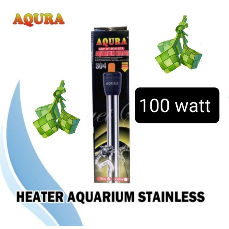 AQURA ASP 100 WATT HEATER PEMANAS AIR AQUARIUM STAINLESS