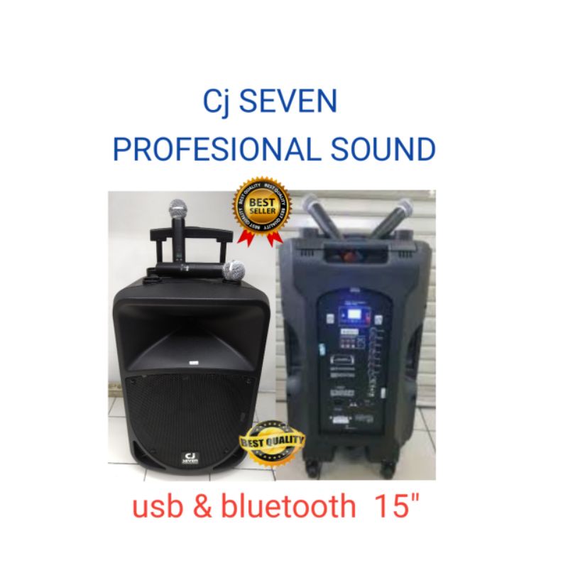 Speaker portebel meeting wireless 15" Cj SEVEN,Bluetooth, USB, 2 mic wireles , garansi