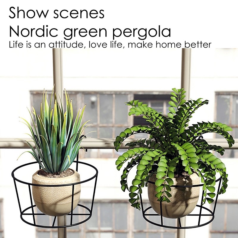 Rak Keranjang Pot Bunga / Tanaman Bonsai Bentuk Bulat Bahan Besi Untuk Dekorasi Pagar Jendela Balkon