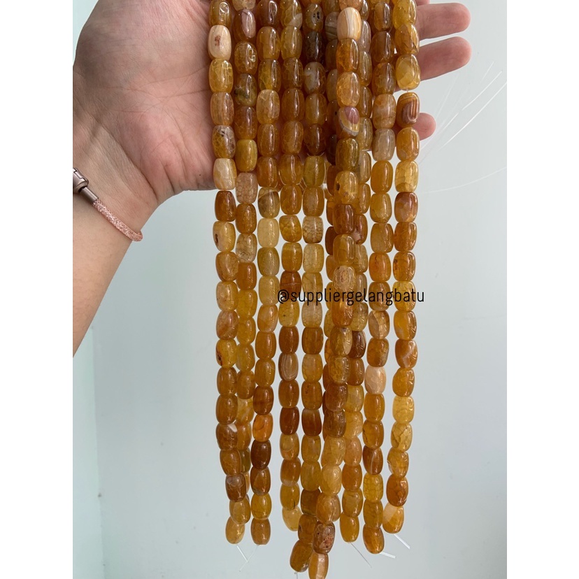 batu Penden tabung yellow carnelian 10mm bahan rangkai kuning coklat bahan kalung gelang batu alam asli etnik vintage