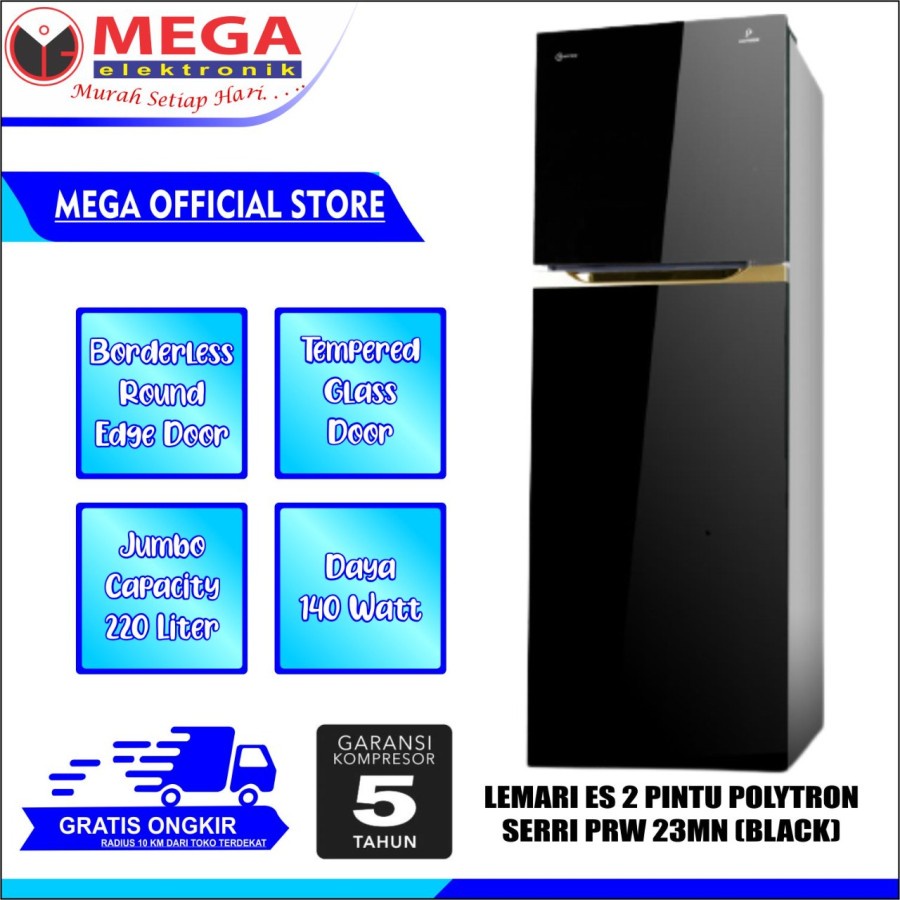 LEMARI ES POLYTRON 2 PINTU PRW-23MN / PRW 23 MN / PRW23MN KULKAS MURAH