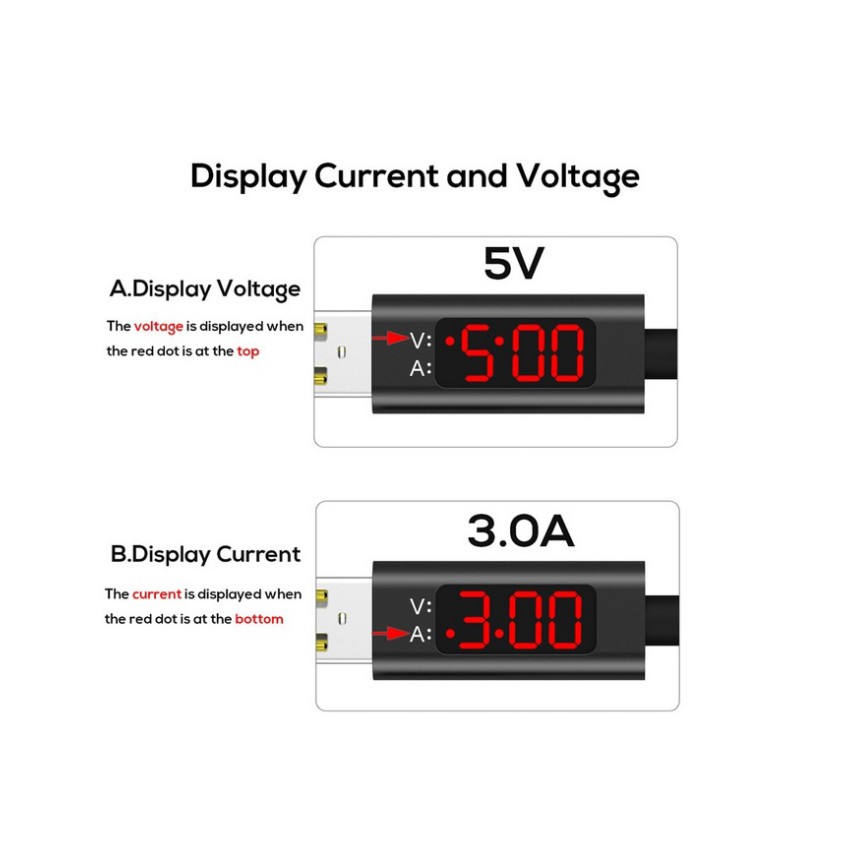 TOPK Kabel Charger Micro USB Braided 3A 1Meter with Voltage Arus Meter