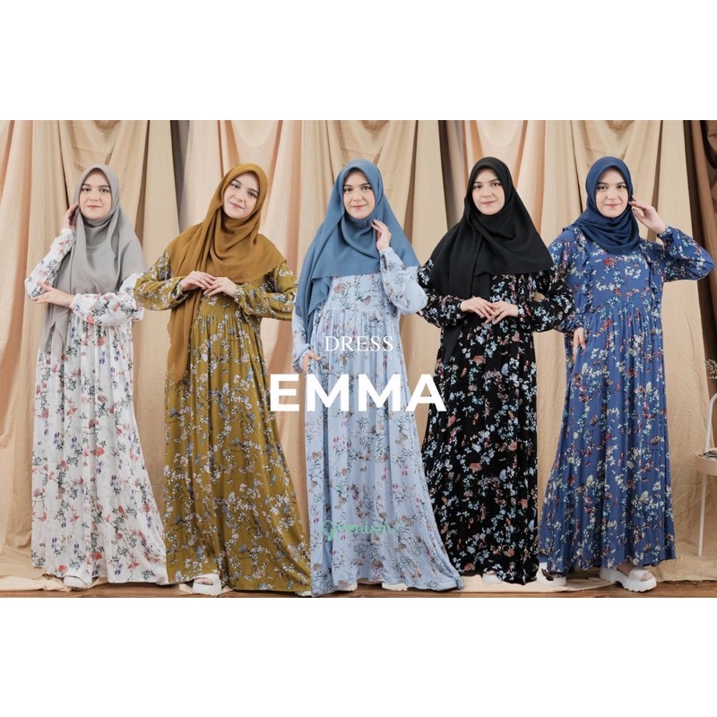 Emma Dress Gamis Motif Bunga Bahan Rayon Crinkle by Greenism