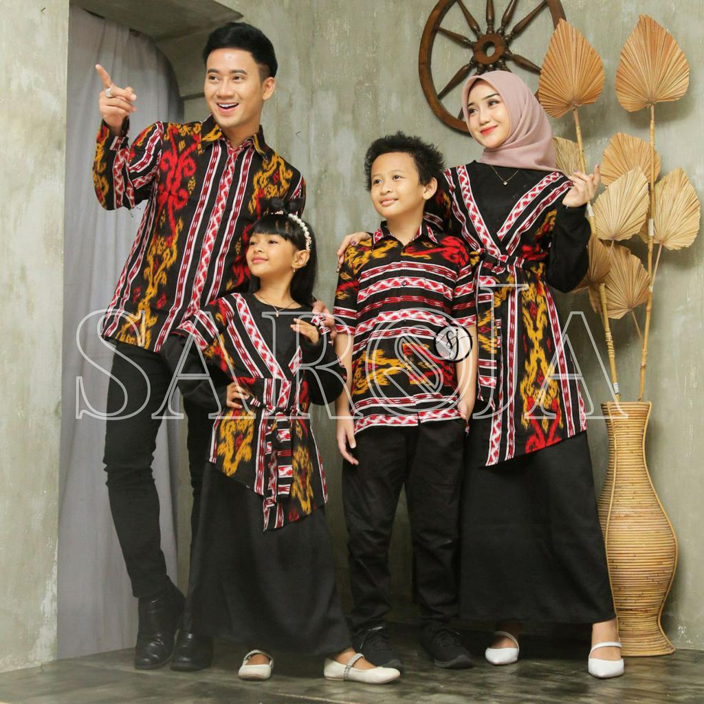 Couple Keluarga Gamis Kombinasi motif Songket  terbaru (komb. Hitam)