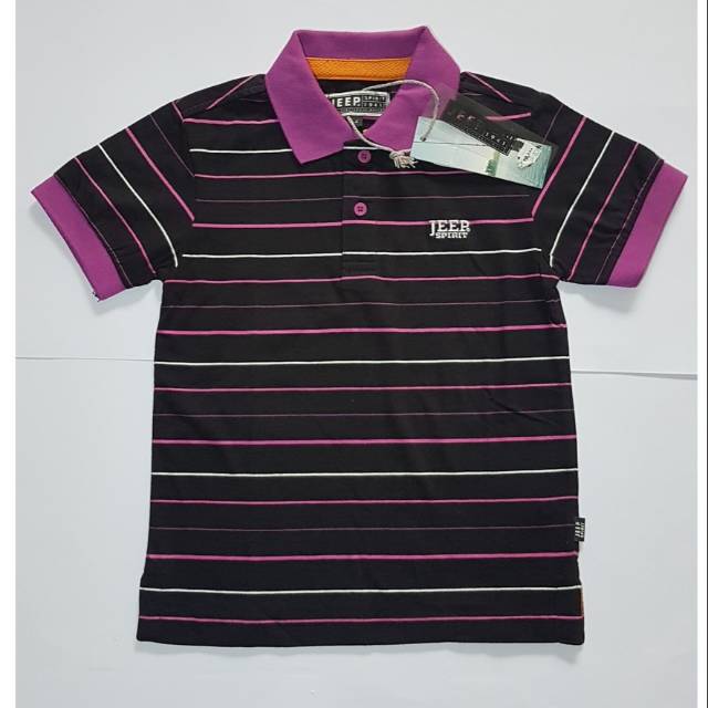 Kaos kerah polo anak laki laki hitam garis ungu kecil merk JEEP original