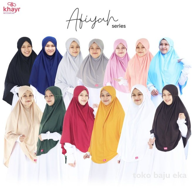 Khayr moswear AFIYAH  Part 1 jilbab Khimar Kaos Non Pad Hijab Instan Tali by Toko baju eka Bandung