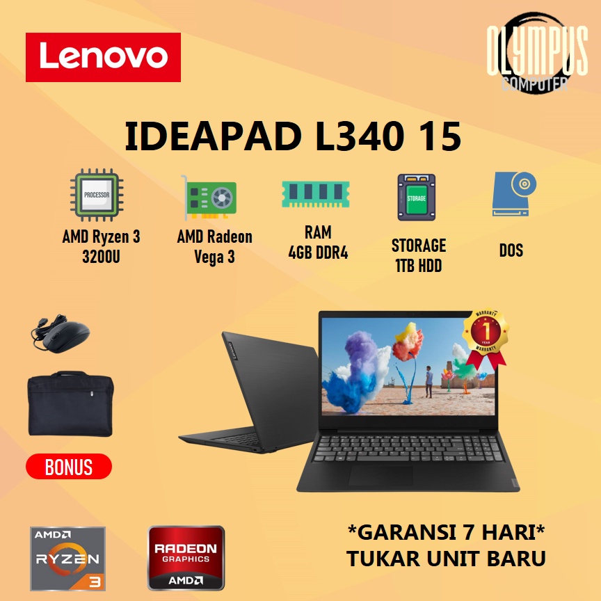 Laptop Lenovo Ideapad L340 15 Ryzen 3 3200U 4GB 1TB VEGA3 DOS 15.6