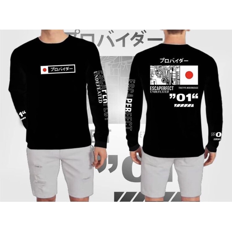 Kaos Pria Lengan Panjang motif Jepang tulisan cina