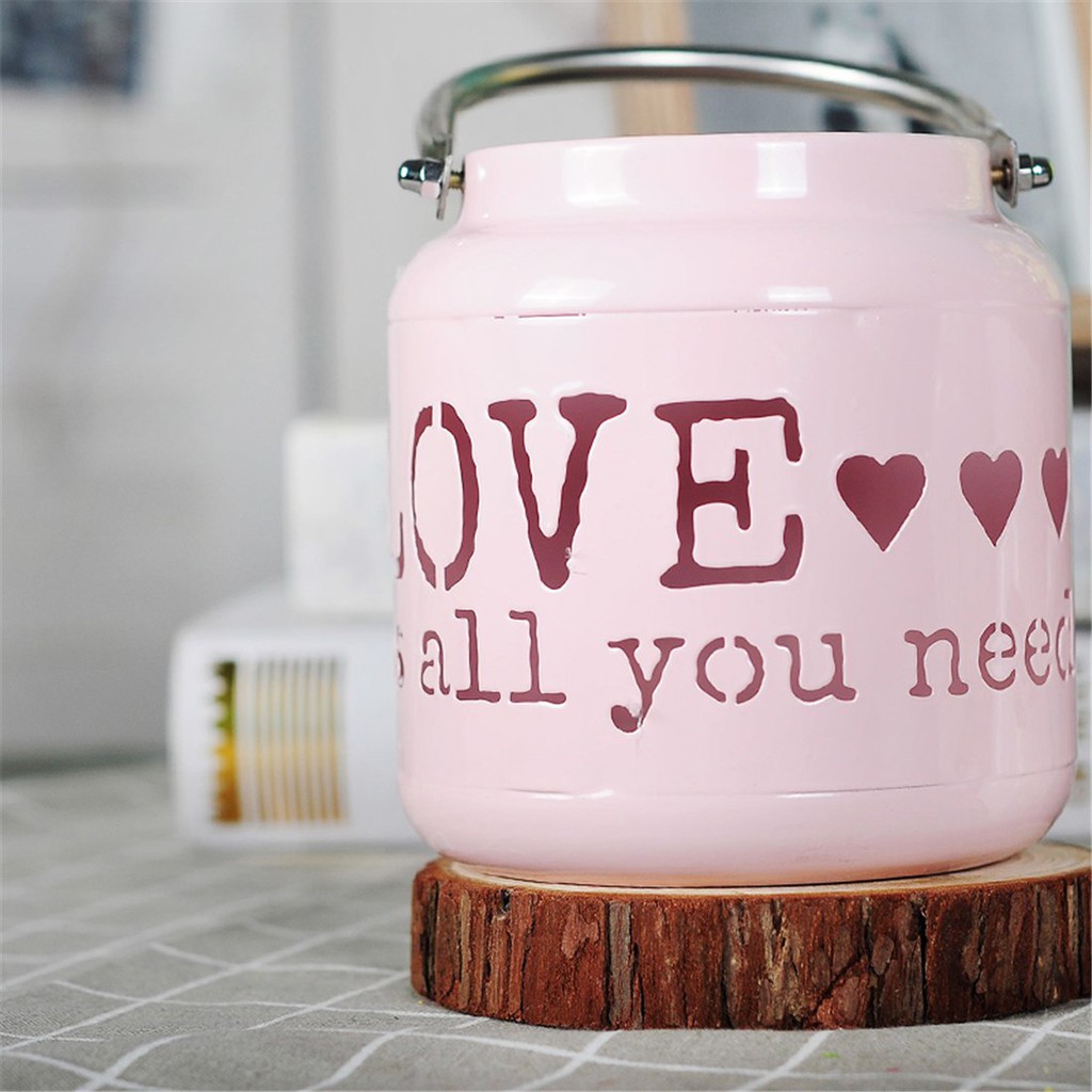 Lentera Putih & Pink / Tempat Lilin Kaleng / Tempat Lilin Love / Lentera Love