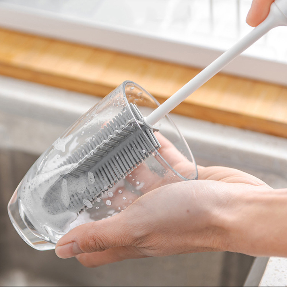 Sikat Spons Pembersih Botol Air Teh Bahan Silikon Dengan Gagang Panjang Untuk Dapur Rumah Tangga