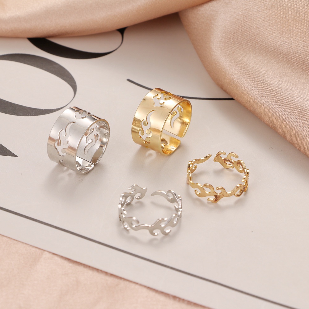 [ 2Pcs/Set Fashion Simple Flame Adjustable Open Rings Lovely Jewelry Gifts  For Girl Friends ]