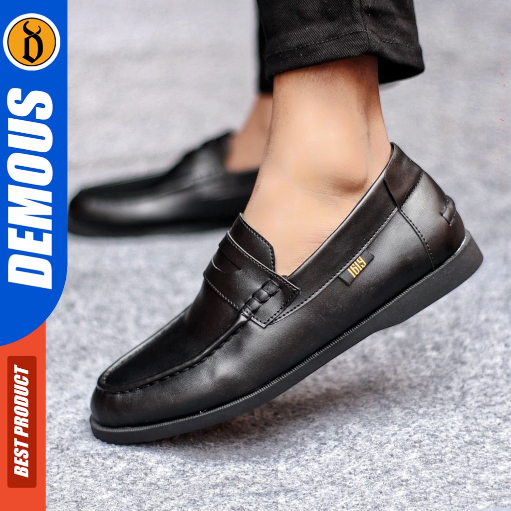 Sepatu Slip On Pria Sepatu Casual Pria Kulit Pu Kerja Kantor Kuliah Kondangan Sepatu Slop Pria Sepatu Hitam Pria DEMOUS PENNY