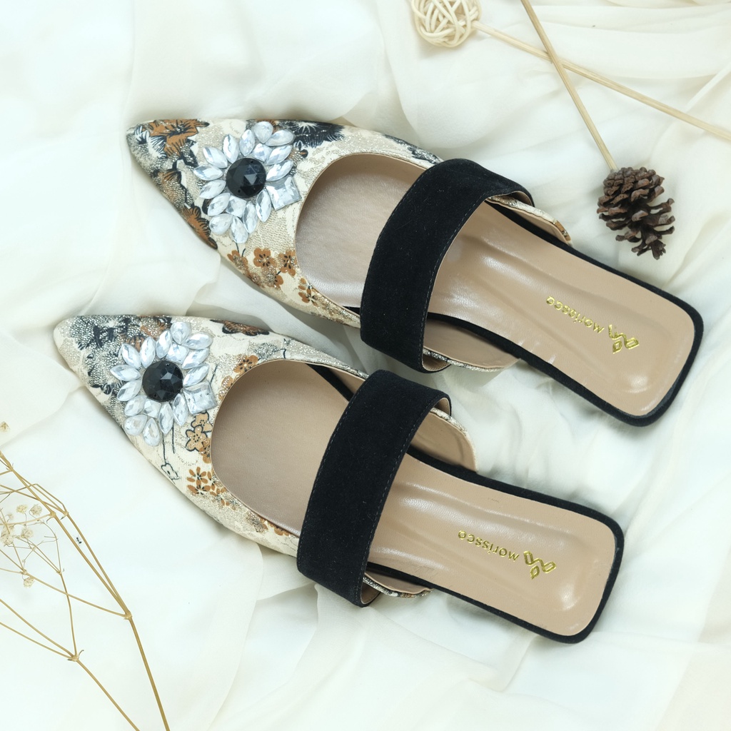 FLASH SALE 7.7 Flat Shoes Luvy Floral Upper Mules Wanita Diamond MORIS 04