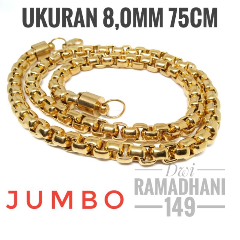 Kalung Titanium Pria Gold Anti Karat Cowok Keren Panjang 75 cm Jumbo