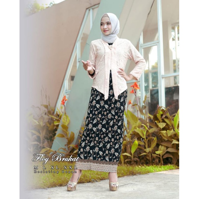 IndahKebaya | SET KEBAYA FLOY BROKAT MIX ROK PLISKET JUMBO / KEBAYA BUSUI FRIENDLY /KUTUBARU KARTINI