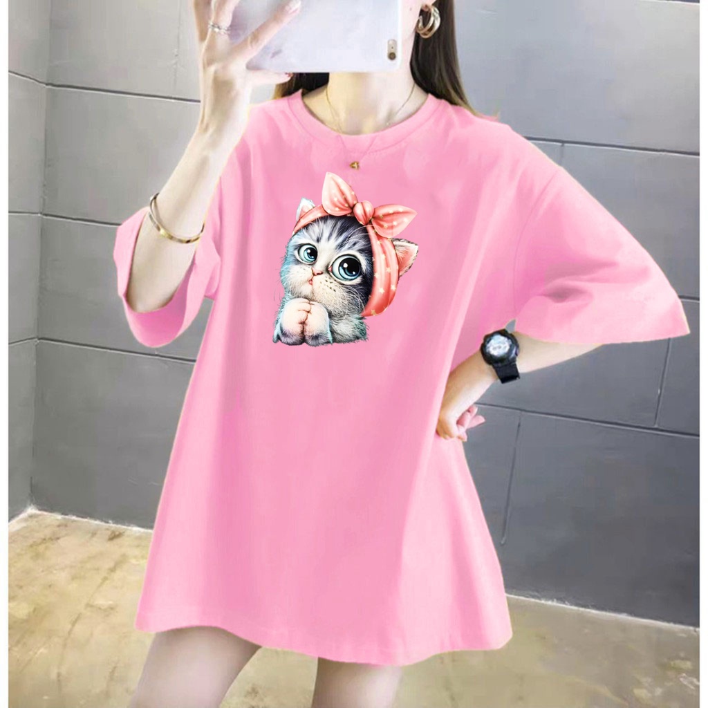 Kaos Oversize Wanita Korean Kucing Pita Jumbo XXL LD 120