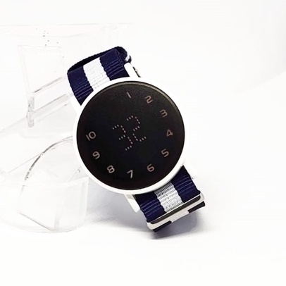 Jam tangan wanita touch led digital bulat tali kanvas murah