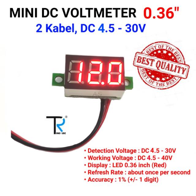 Volt Meter Digital DC 4.5V - 30V Mini 0.36inch Tanpa Frame 2 Kabel