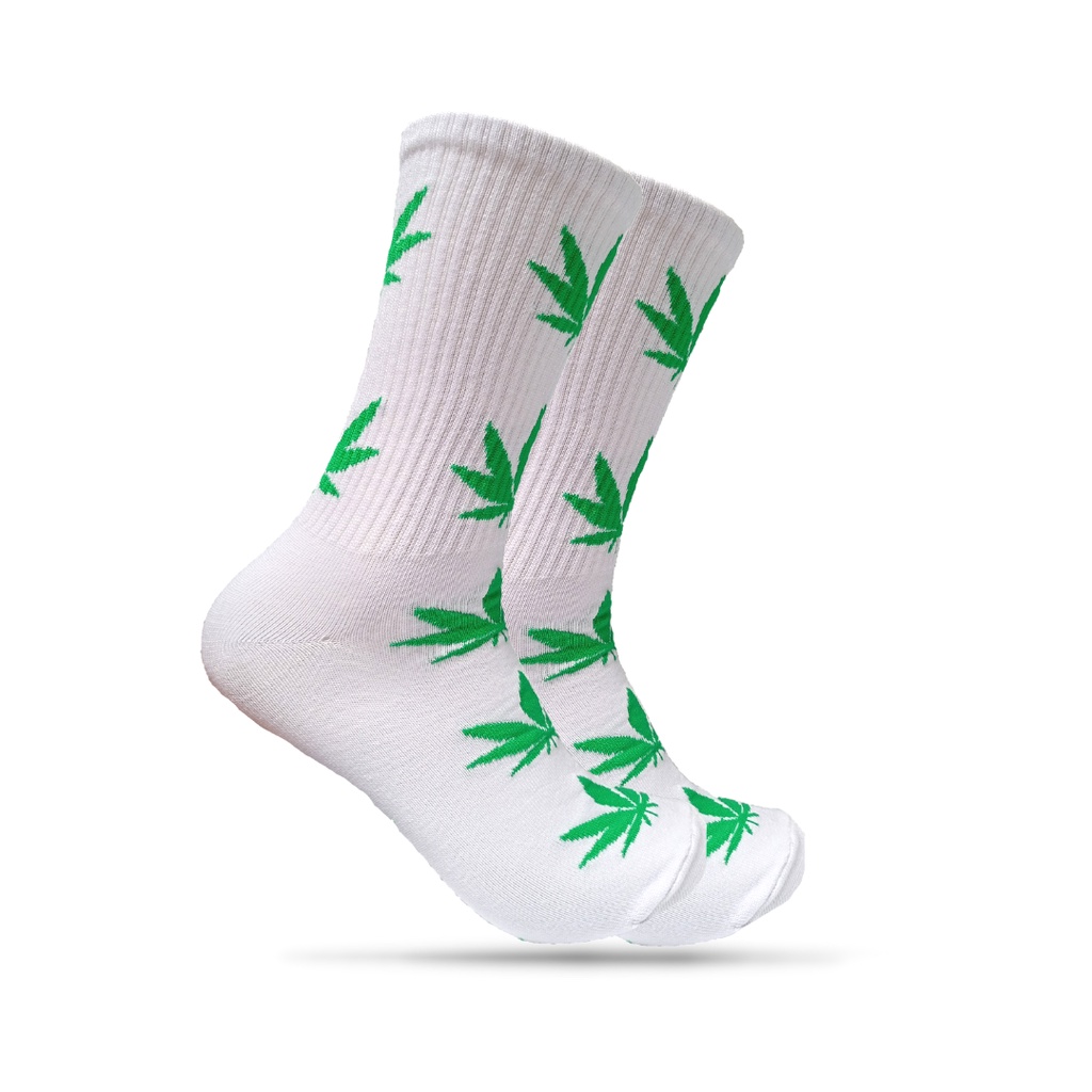 Kaos Kaki Oldschool - Kaos Kaki Motif Daun Hijau Putih - The Muds Official
