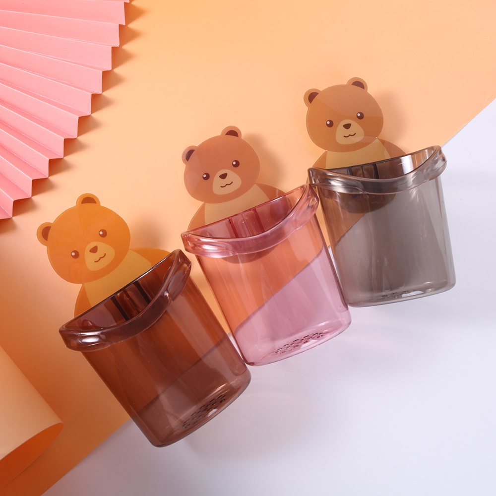 1pc Free Punch Wall Mounted Bear Toothbrush Storage Holder for Bathroom