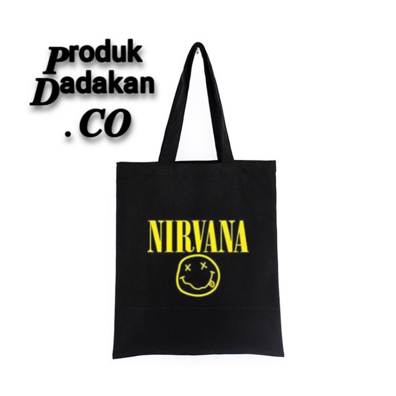 TOTE BAG NIRVANA LOGO / TOTEBAG RESLETING HITAM / TOTEBAG BAND METAL MUSIK ROCK / TAS JINJING / TOTE