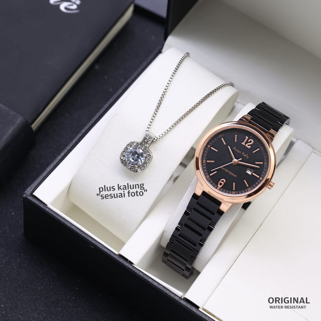 JAM TANGAN FASHION WANITA ARION KELLY 8509 TL TANGGAL AKTIF TALI RANTAI FREE KALUNG + BOX & BATERAI