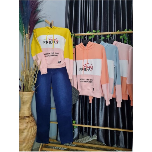SWEATER HOODIE WANITA  FREAKY FRIDAY  BABYTERRY IMPORT/OUTERWEAR WANITA 100%Real Pic