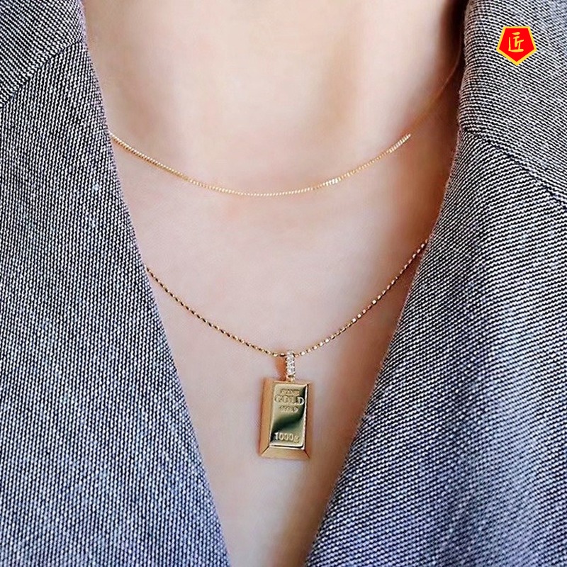 [Ready Stock]18K Gold Small Gold Bar Shape Pendant Elegant Simple and Fashionable