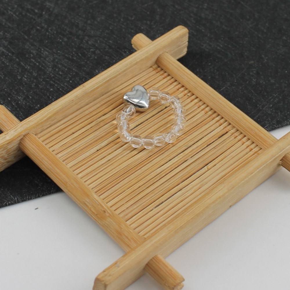 Cincin Manik-Manik Resin Elastis Handmade Warna Hitam Putih Gaya Vintage Untuk Wanita