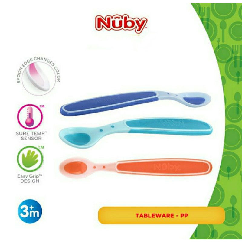 NUBY 3pcs Hot Safe Spoon Sendok Heat Sensor Baby Spoon Sendok Bayi Sensor Panas