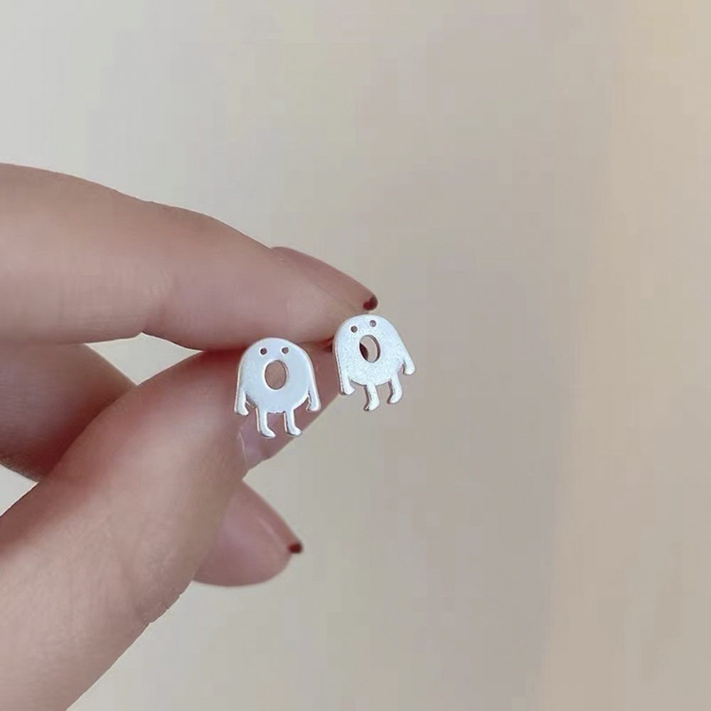 Anting stud mini Desain Hantu Labu halloween Bahan 925 Silver Untuk Wanita