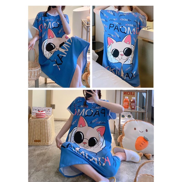 Daster Jumbo / Baju Tidur Import Wanita Motif Kartun Imut Freesize Muat Sampai XXXL - KR1009