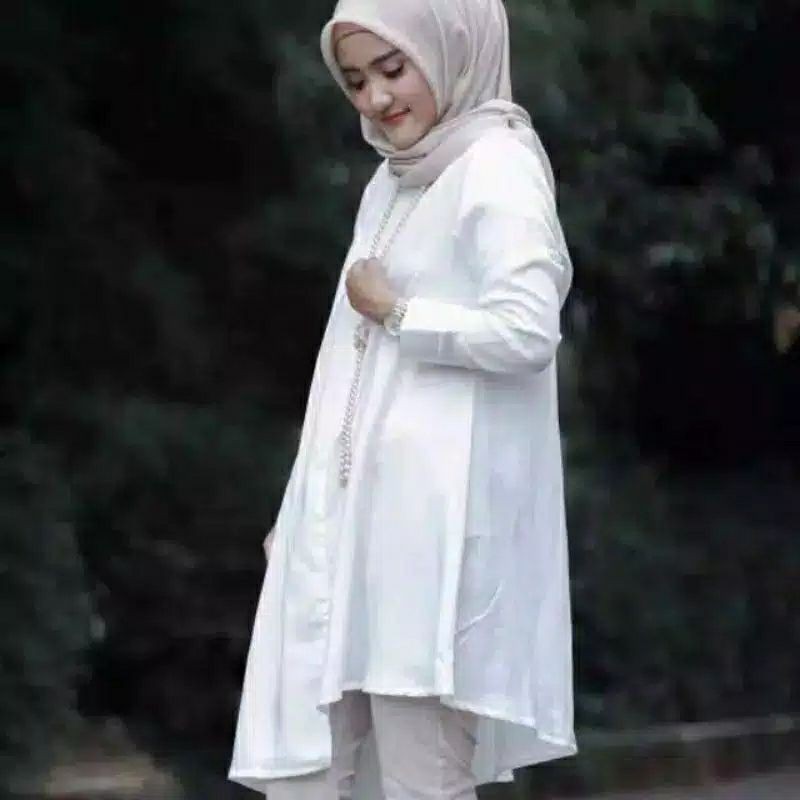 EF017 - Nissa Tunik  Baju Atasan Wanita Remaja Muslimah Tunik Polos Tunik Warna Putih 2024