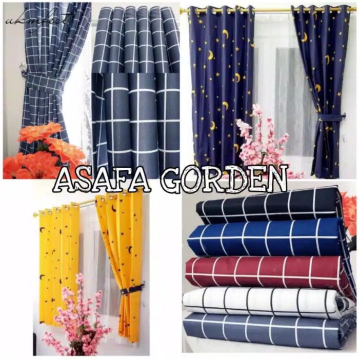 e1101rf Gorden Jendela/Pintu/Gordyn Katun Sprei Kotak Bulan Bintang/Hordeng - Kotak Putih, Tinggi