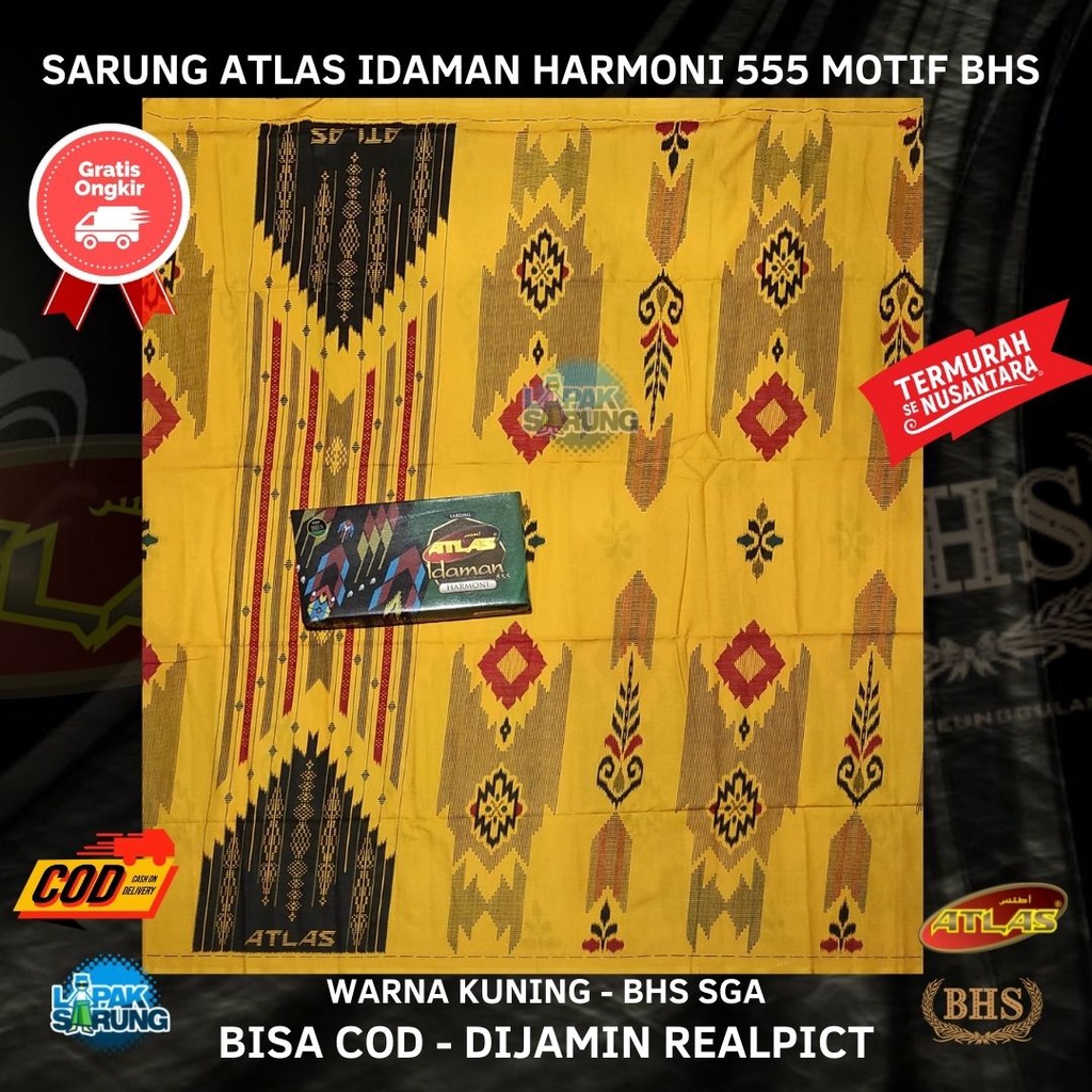 Sarung ATLAS Idaman 555 Harmoni Motif BHS SGA Kuning