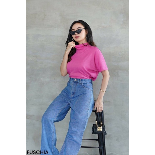 EZCA TOP BAJU ATASAN BLOUSE WANITA LENGAN PENDEK BAHAN RIB RAJUT KNIT TURTLENECK TURTLE NECK POLOS DARK BLUE BRICK ORANGE BATA BROWN LAVENDER PURPLE LATTE CREAM NUDE BLACK ARMY LIGHT GREEN PASTEL GREEN TEA FUCHSIA SHOCKING PINK GREEN WHITE GREY-1