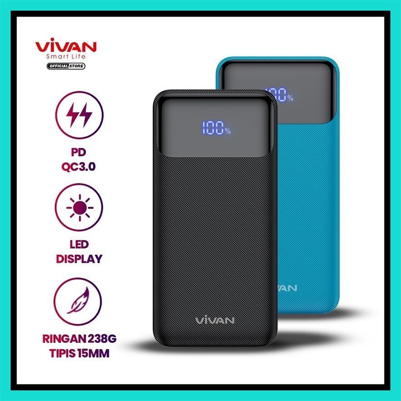 NA - Power Bank Vivan 10000mAh Super Charge 20W 3A LED Display X10