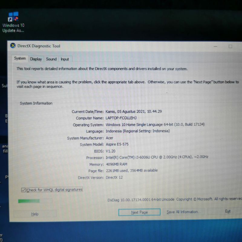Laptop Acer Aspire E5-575 Cor i3-6006U Layar 15 inc HD Graphic 520 Windows 10