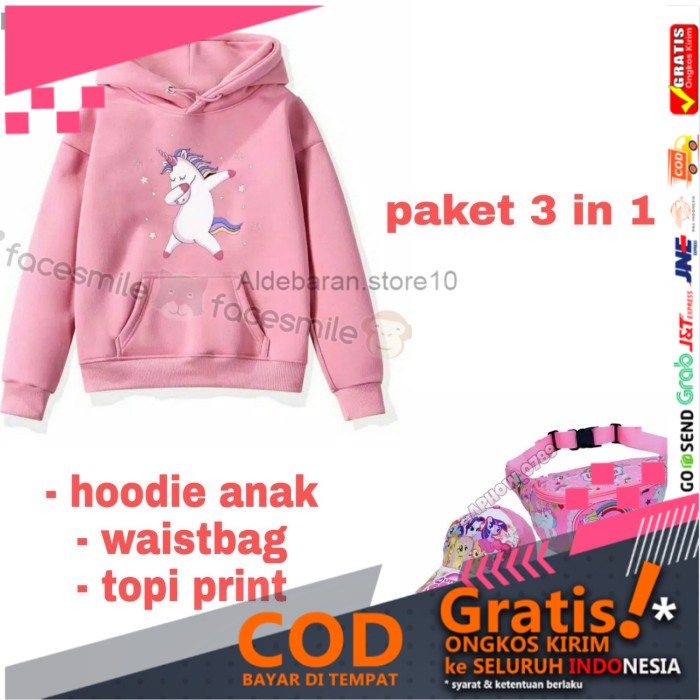 Jaket hoodie anak 3 in1 - Uniqorn pink ald21